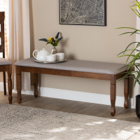 Baxton Studio RH039-Grey/Walnut-Dining Bench Corey Modern and Contemporary Grey Fabric Upholstered and Walnut Brown Finished Wood Dining Bench